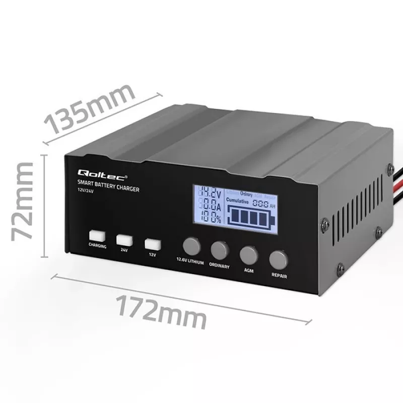 Batterieladegerät QOLTEC 52491 Mikroprozessor 12V/12,6V/24V mit LCD