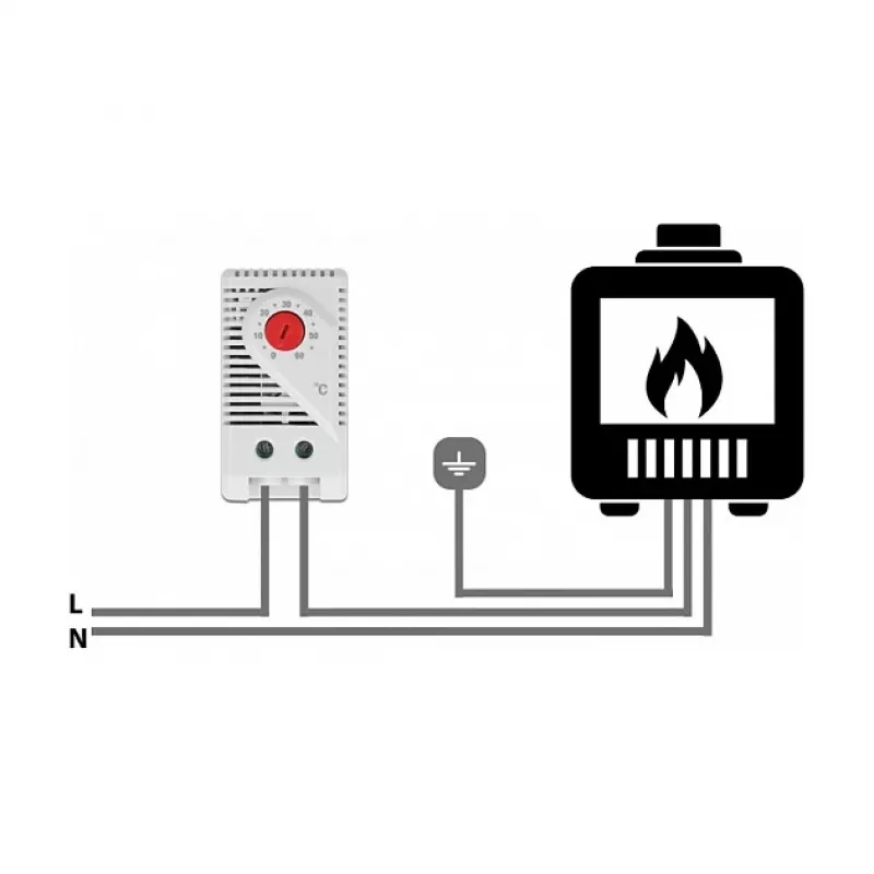 Thermostat DELOCK 66824, Kunststoffgehäuse, IP20, 30 W, 250 V, 10 A, 43×60×33 mm, grau/rot