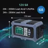 Qoltec Smart Microprocessor Battery Charger mit Batterietester und 12V-Reparaturfunktion | 6A | LCD | Batterieladegerät für AGM LiFePO4 GEL Batterie