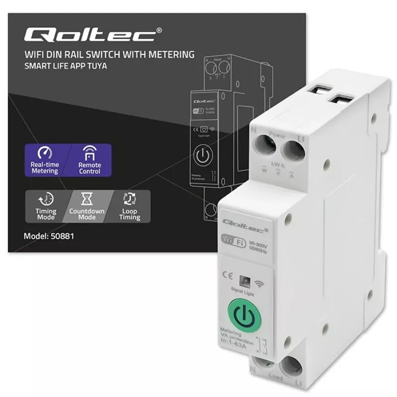 DIN-Schienen-WLAN-Relais QOLTEC 50881 — Netzumschaltrelais 63A für Elektroinstallationen