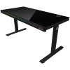 Höhenverstellbarer Gaming-Schreibtisch mit zwei Motoren, Sitz-/Stehfunktion, kabellosem Ladegerät, RGB-Beleuchtung, Bedienfeld und USB-Anschlüssen, Tischplatte aus gehärtetem Glas, schwarz