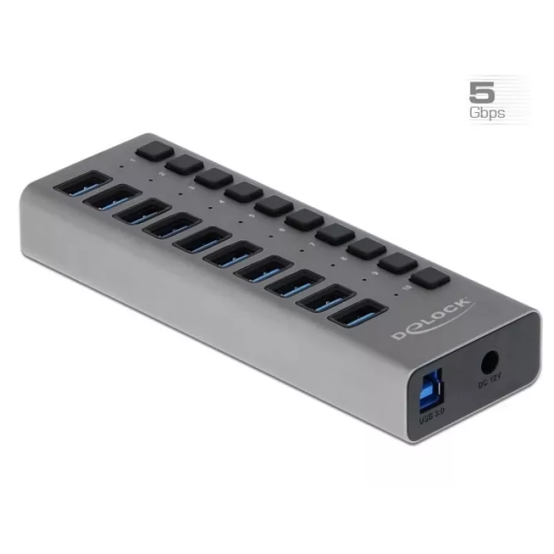 DeLOCK Externer 5 Gbps USB-Hub mit 10 Ports + Schalter