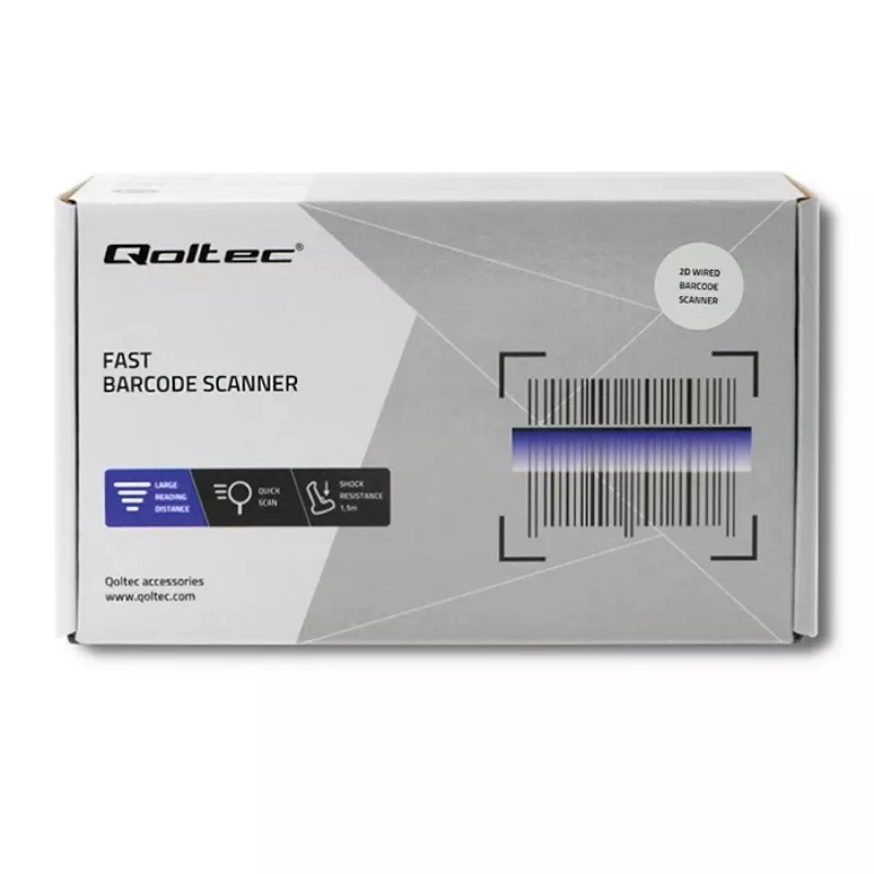 Hand-Barcodeleser QOLTEC 50863 — 1D/2D-Scanner, USB kabelgebunden, LED-Sensor, Schwarz, 5V, 1,8 m Kabel