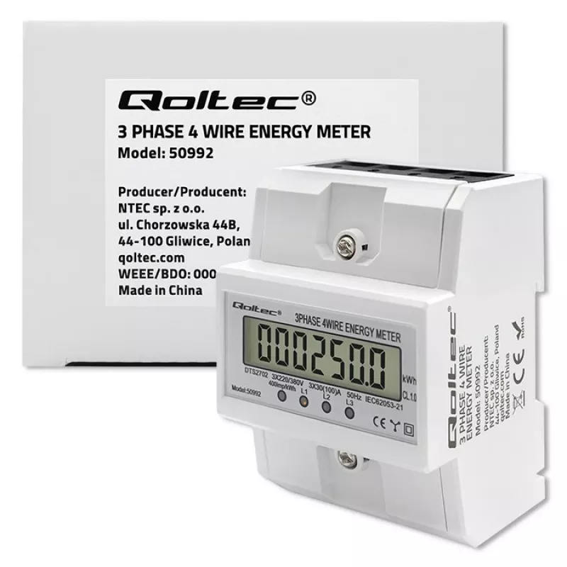 Dreiphasiger elektronischer Zähler QOLTEC 50992 400V 100A