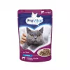 Nassfutter für Katzen PREVITAL Cat Food Mix 4 Sorten — Huhn, Kalb, Lachs, Geflügel, 96 x 100 g Beutel (9,6 kg, adult)