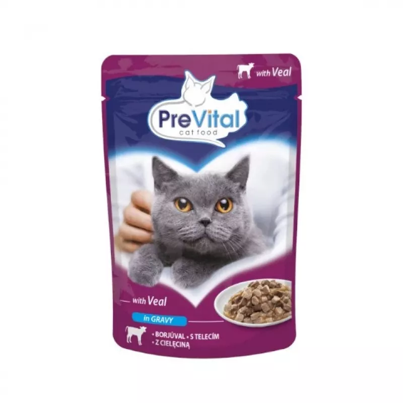 Nassfutter für Katzen PREVITAL Cat Food Mix 4 Sorten — Huhn, Kalb, Lachs, Geflügel, 96 x 100 g Beutel (9,6 kg, adult)
