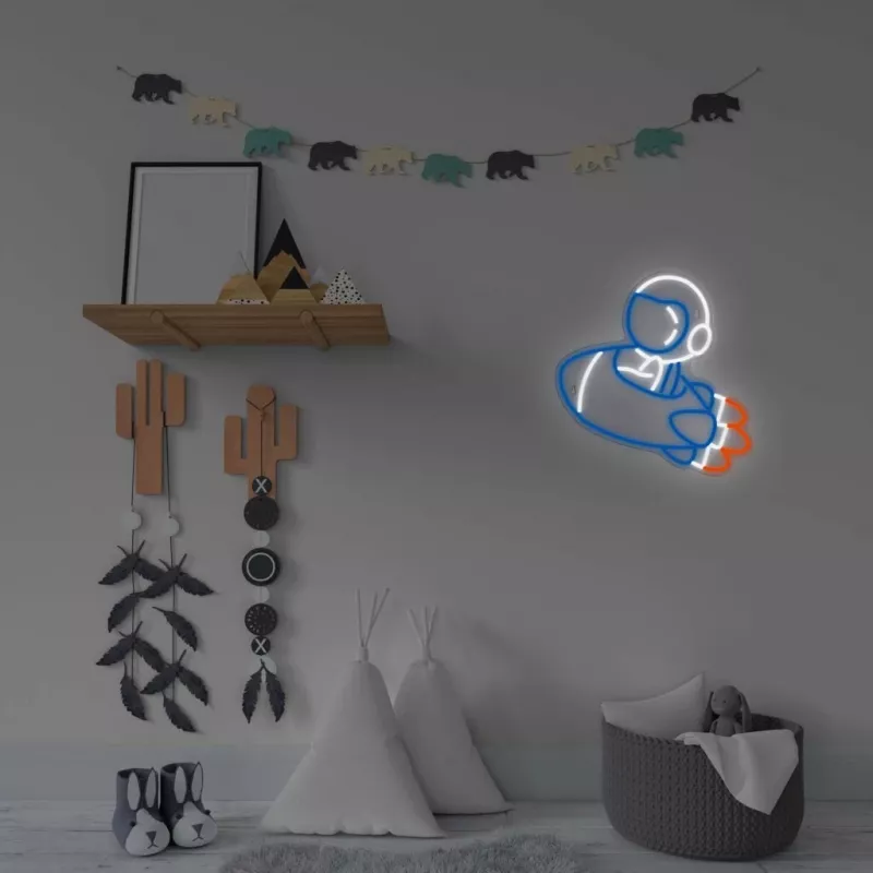 Dekorative Neonleuchte MANTA SNL90MT Style Neon Lights — Astronaut auf Rakete Motiv