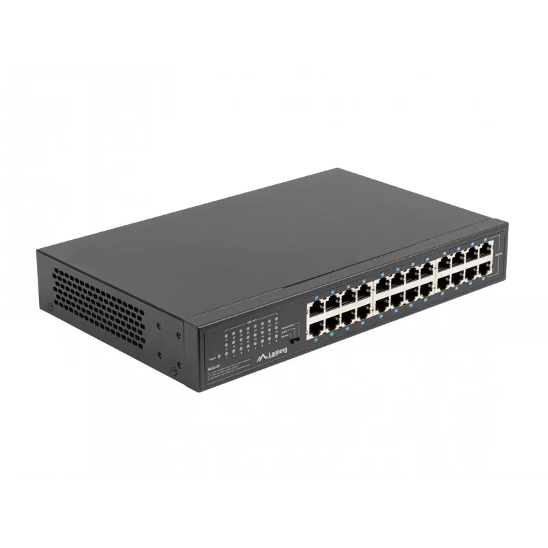 Unmanaged Switch LANBERG RSGE-24 — 24× Gigabit Ethernet 1U, rack-montierbar, schwarz