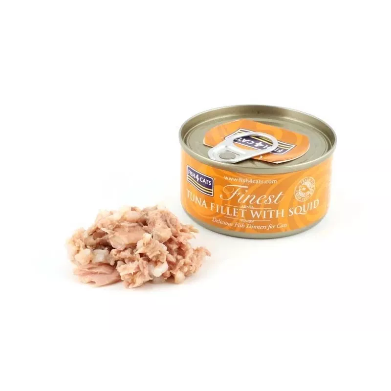 FISH4CATS Thunfischfilet mit Tintenfisch - Nassfutter für Katzen - 70g