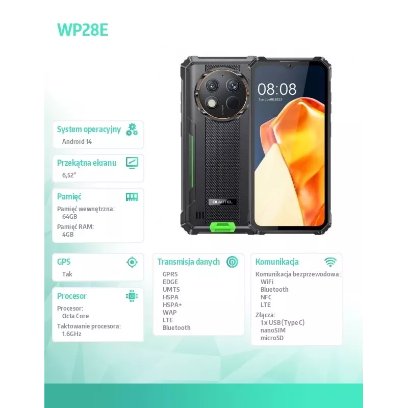 Oukitel WP28E 4/64 10600mAh DS Smartphone. Grün ohne Ladegerät