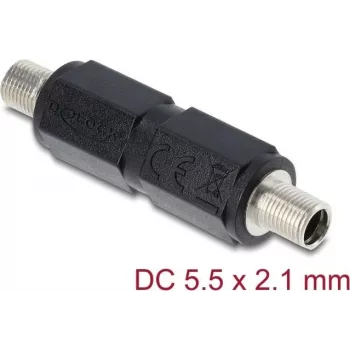 Adapter DELOCK DC-Hohlstecker 5,5 x 2,1 mm Buchse-auf-Buchse mit Gewinde, gerade, schwarz