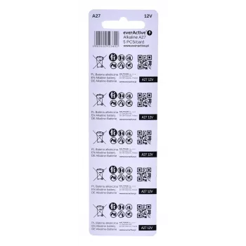 Wiederaufladbarer Batteriesatz everActive 27A5BL, alkalisch 12 V, zylindrisch, 5 Stück, 27,3 × 7,62 mm