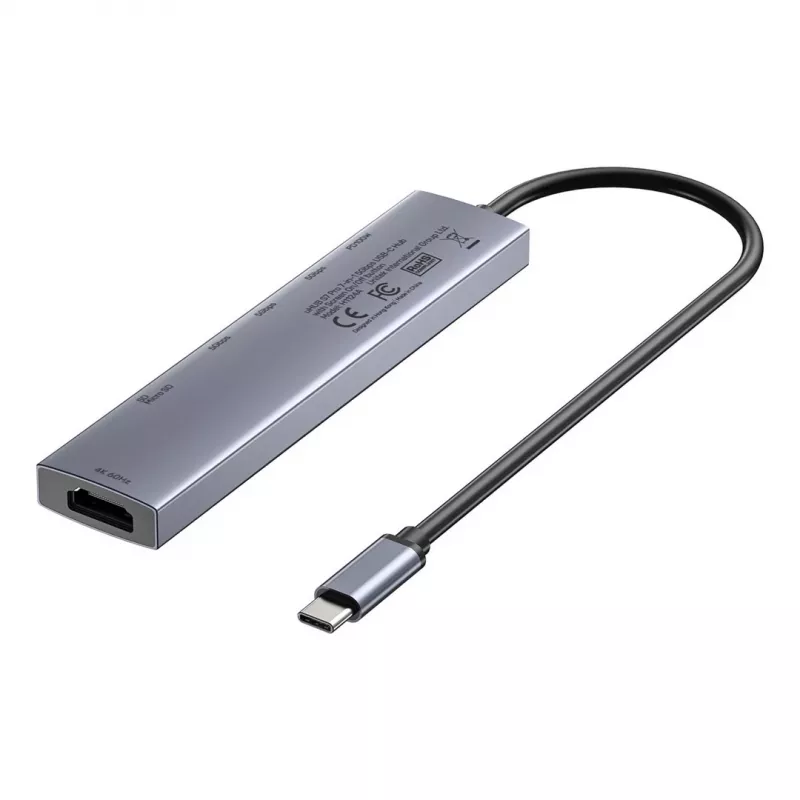 USB-C-Hub Unitek H1124AGY01 mit 100W PD, HDMI 2.0, 2x USB‑A, 2x USB‑C, SD/microSD-Kartenleser — Aluminium