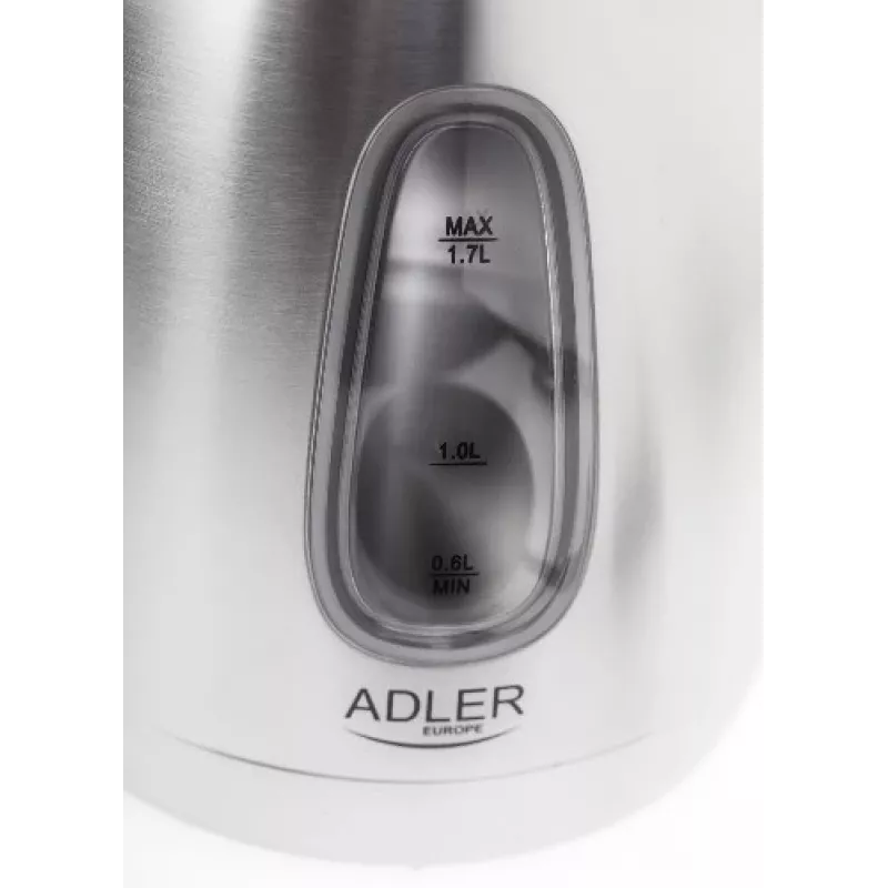 Elektrischer Wasserkocher Adler AD1223 — 1,7 l, 2000 W, Edelstahl mit schwarzen Akzenten