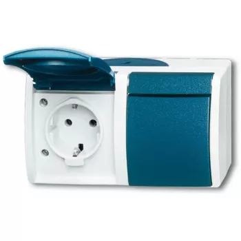BJ - Ocean - Schuko-Steckdose mit Klappdeckel 2-fach - AP *Grau/blaugrün* (20/2EW-53)