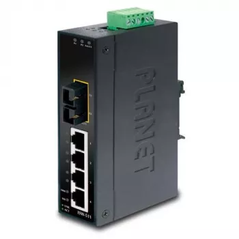 PLANET 4-Port Fast Ethernet Switch PLANET IP30 schlank Type 4-Port, industrieller Ethernet Switch + 1-Port, 100Base-FX(SC) (-10 - 60° C) (ISW-511)