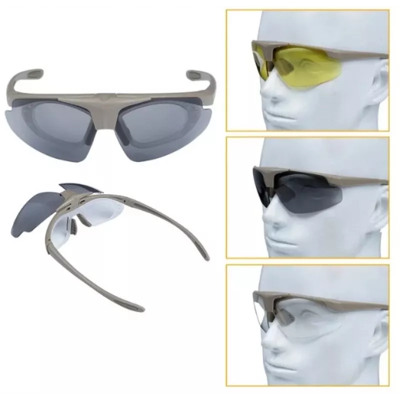 Schießbrille WOSPORT 6055T mit 3 austauschbaren Gläsern und verstellbarem Gurt