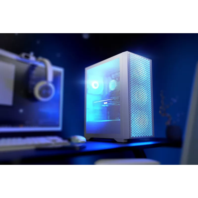 PC-Gehäuse LOGIC Dart Pro Midi ARGB weiß — Midi Tower, ATX, 456×200×385 mm, max. GPU 34 cm, CPU-Kühlerhöhe 155 mm, 3x120mm vorne + 1x120mm hinten, USB 3.0 x2, USB-C x1
