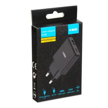 iBOX C-43 Slim GaN PD30W Wandladegerät, Schwarz