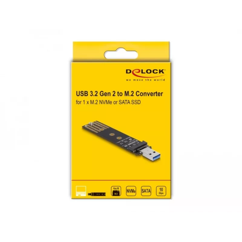 DeLOCK Combo-Konverter für M.2 NVMe PCIe oder SATA SSD USB 3.2 Gen 2 Schwarz