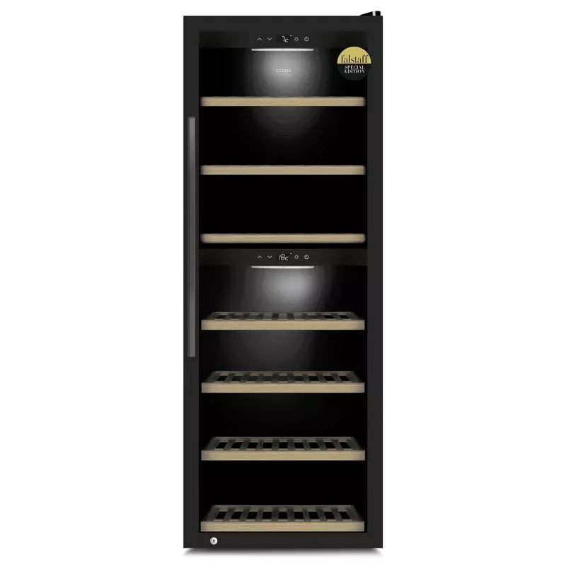 Caso | Smart Wine Cooler | WineExclusive 126 | Energieeffizienzklasse G | Vitrine | Freistehend | Flaschenkapazität 126 Flaschen | Kühltechnik Kompressortechnologie | Schwarz
