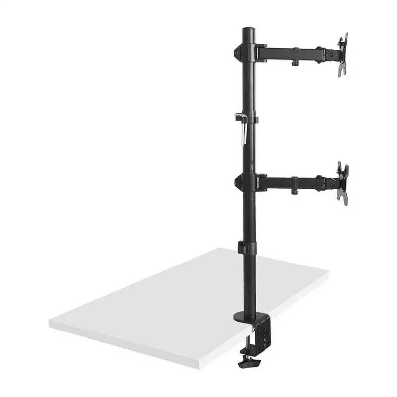Maclean MC-967 Doppelter vertikaler Monitor-Tischhalterung Bildschirmhalter max. VESA 100x100, 13-27, 2x 9 kg, pulverbeschichtet, neigbar, drehbar, verstellbar