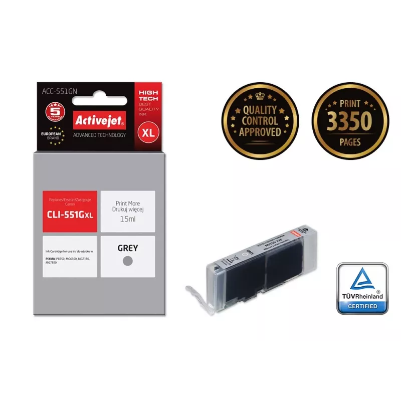 Tintenpatrone ActiveJet ACC-551GN — kompatibel Canon CLI-551GXL, Grau, High (XL) 15 ml