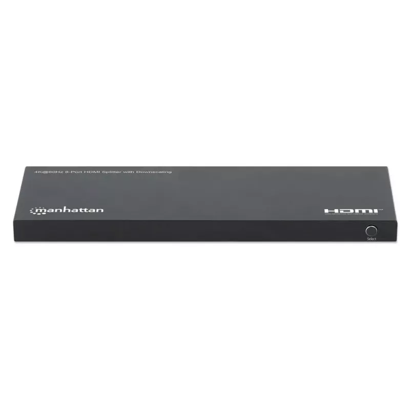 Manhattan 4K@60Hz 8-Port HDMI-Splitter mit Downscaling, verteilt ein HDMI-Eingangssignal auf acht HDMI-Ausgänge (1x8), 18G, EDID-Schalter für Downscaling, Schwarz