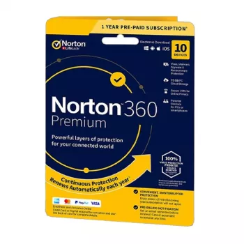 Norton 360 Premium | 10 Geräte | 1 Jahr | 75 GB Cloud-Speicher | EU | NON SUB |
