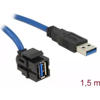 DeLOCK Keystone-Modul USB 5 Gbps Typ-A-Buchse 250° auf Typ-A-Stecker mit 1,5-m-Kabel, schwarz