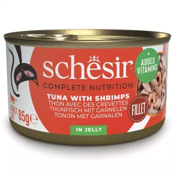 SCHESIR in Gelee Thunfisch mit Garnelen - Nassfutter für Katzen - 85 g