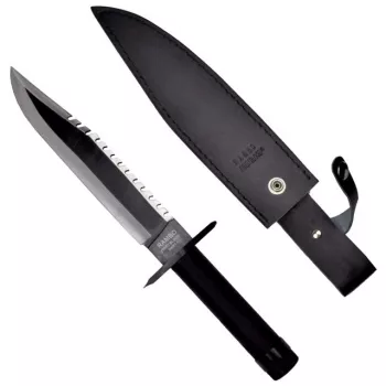 Feststehendes Survival-Messer Filmklassiker Rambo I CC-H1 – 360 mm gesamt, 225 mm gezahnte Stahlklinge, schwarze Lederscheide