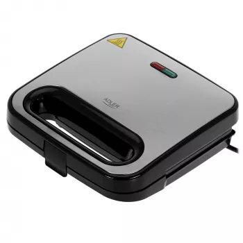 Sandwichmaker Adler AD 3076 — 1000 W kompakter Tisch-Sandwichmaker, schwarz/silber