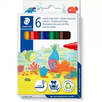 Marker Staedtler Noris Jumbo 6er-Pack abwaschbar ungiftig — breite Spitze, kindersichere Marker