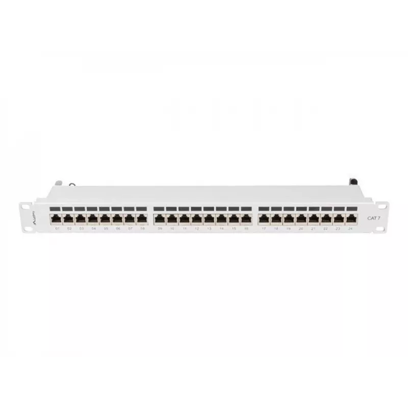 Patchpanel 1U LANBERG PPS7-1024-S – 24-Port, Cat7, F/UTP, Metall, 1U (445×102×44,5 mm)