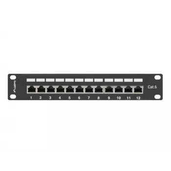Patchpanel LANBERG PPF6-9012-B — 12-Port RJ45, Metall, schwarz, 1U (215×44,5×130 mm)