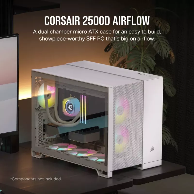 Corsair 2500D AIRFLOW Micro ATX Dual Chamber PC-Gehäuse – Weiß CC-9011264-WW