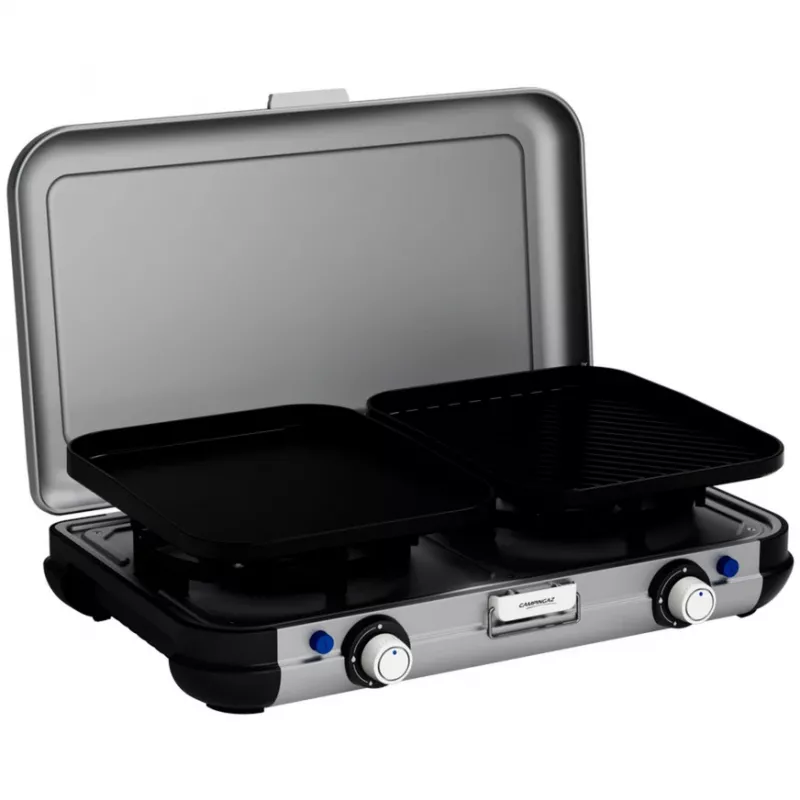 Tragbarer Grillkocher Campingaz 2213311 — 2 Zonen, 5,4 kg, 490×350 mm, schwarz/grau/silber
