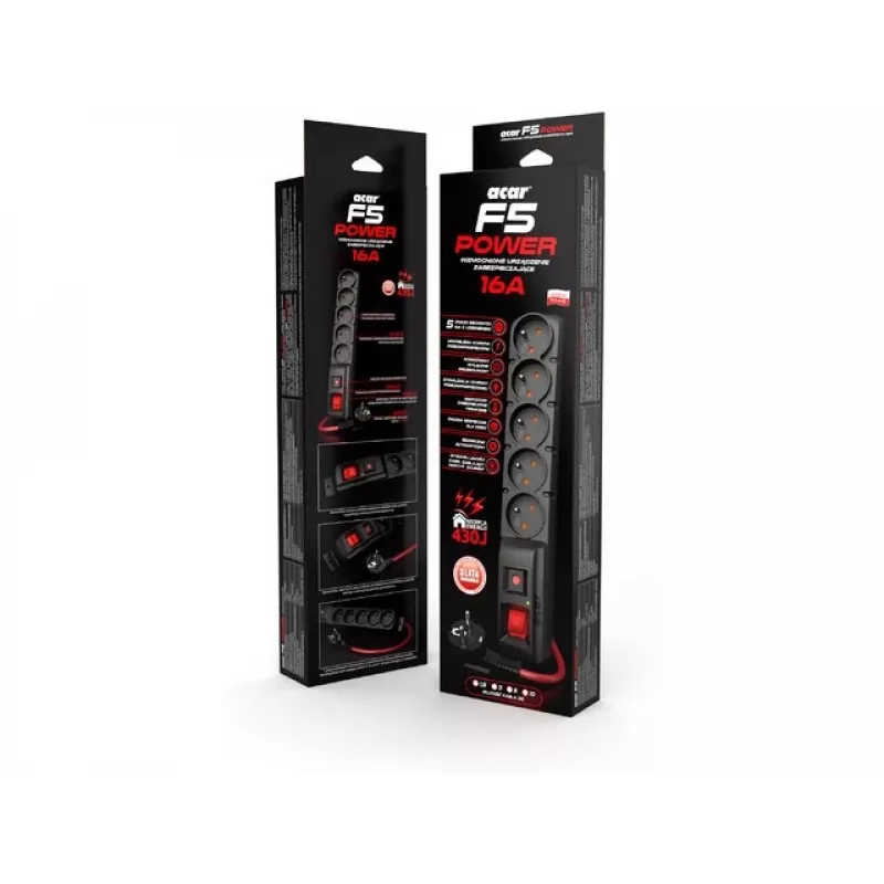ACAR F5 POWER Steckdosenleiste Schwarz 5 AC-Steckdosen 230 V 5 m