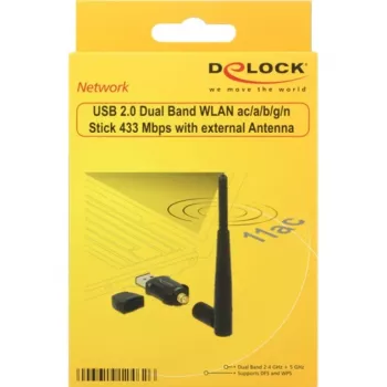 DeLock USB2.0 Dual Band WLAN ac/a/b/g/n Stick - Netzwerkadapter - USB2.0 - 802,11b, 802,11a, 802,11g, 802,11n, 802,11ac - Schwarz (12462)