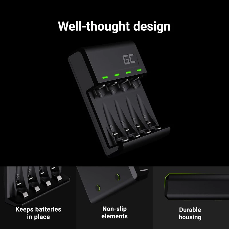 Ladegerät Grün Cell GC VitalCharger mit 4× AA 2000mAh NiMH-Akkus