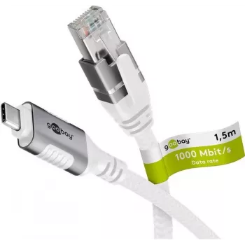 Netzwerkkabel Goobay 74166 USB C RJ-45 Cat6 1,5 m Weiß