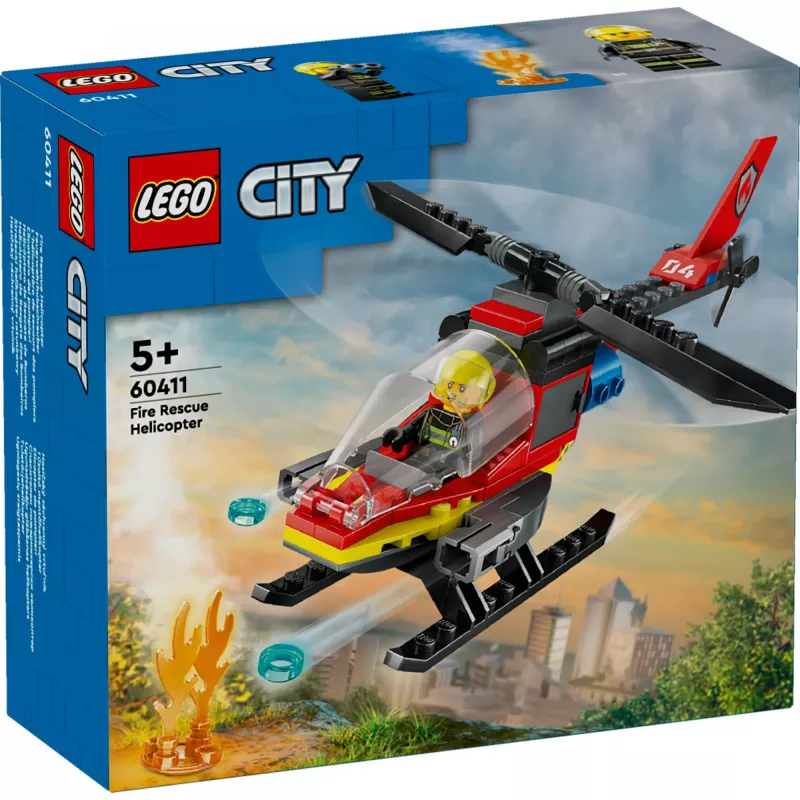 LEGO City Feuerwehrhubschrauber 60411 Bauspielzeug, 85 Teile, drehbare Rotorblätter, 1 Minifigur, Alter 5+ (220×90×60 mm)