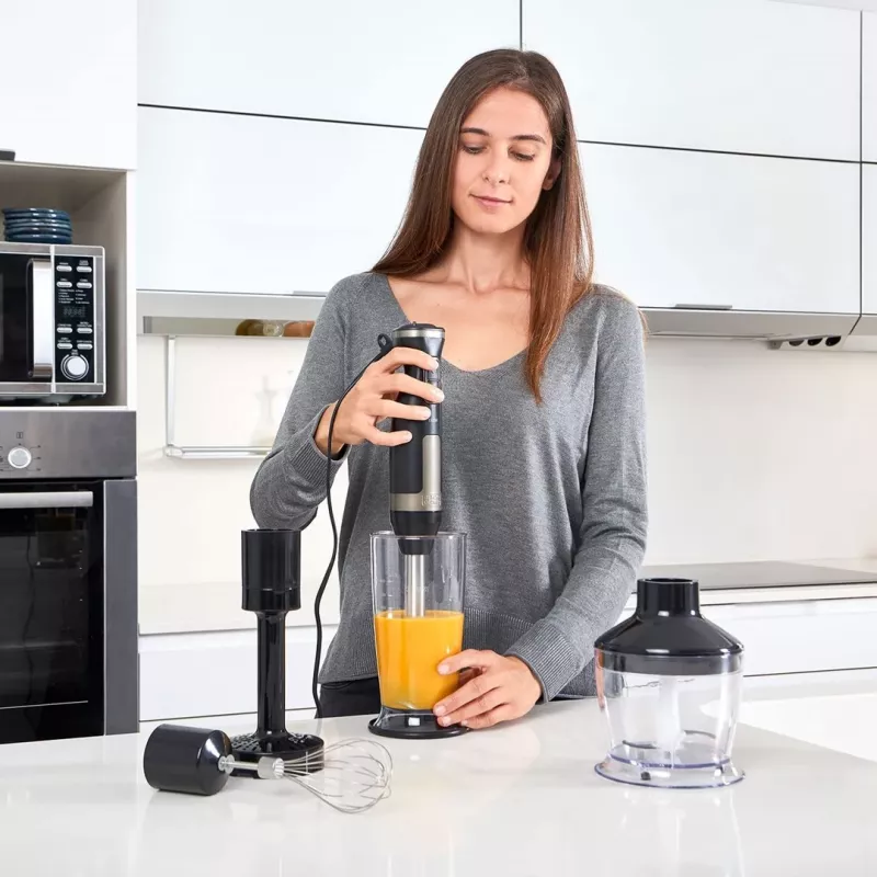 Stabmixer Schwarz & Decker BXHBA1500E — 1500 W Handmixer mit Edelstahlschaft, 20 Geschwindigkeiten, Zerkleinerer, Schneebesen, Puls