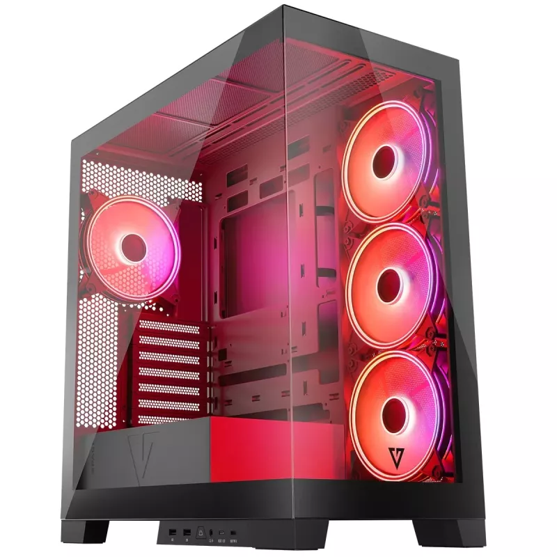 PC-Gehäuse MODECOM Volcano SPACE APEX ARGB Midi Tower, gehärtetes Glas, USB-C, unterstützt ATX/microATX/Mini-ITX, GPU bis 430 mm, CPU-Kühler bis 180 mm
