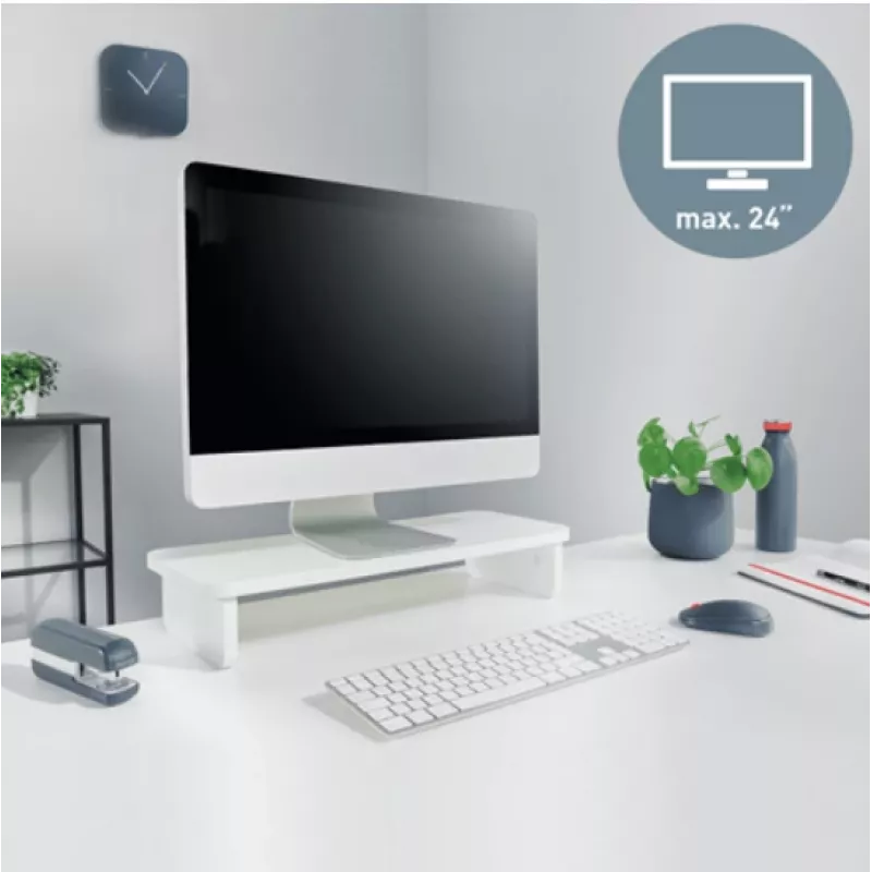 Monitorhalterung LEITZ Freestanding 64340001 — Tischständer für 61 cm (24 Zoll) Bildschirme, 20 kg Tragfähigkeit, höhenverstellbar, weiß