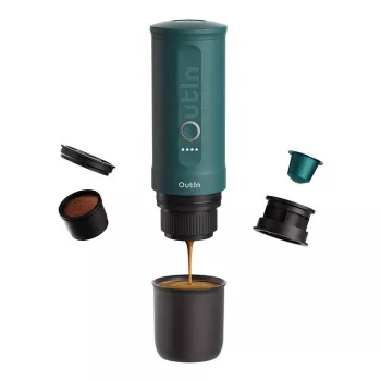 Tragbare Espressomaschine OUTIN Outin Nano Schwarz Türkis — 20 bar, Kaffeepulver, 7500 mAh Akku, 0,67 kg