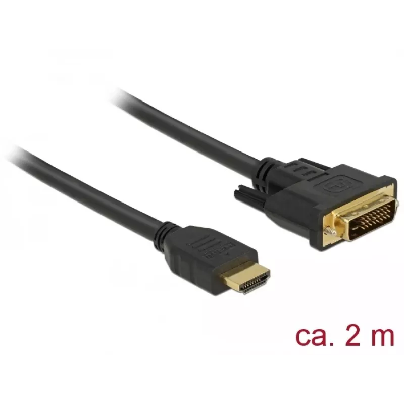 DeLOCK - Videokabel - HDMI / DVI - DVI-D (M) auf HDMI (M) - 2,0 m - Dreifachisolierung - Schwarz - Rändelschrauben (85654)
