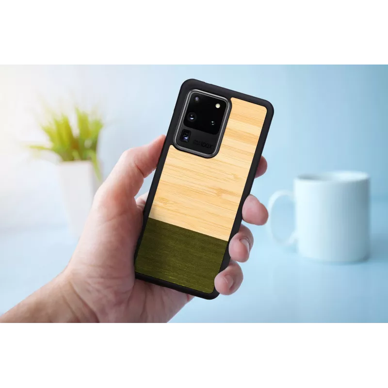 Handyhülle man and wood Galaxy S20 Ultra Bambus schwarz — schützende Rückseite, natürliche Bambuseinlage