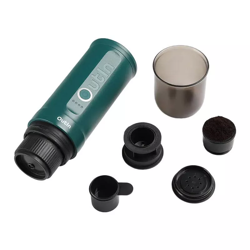 Tragbare Espressomaschine OUTIN Outin Nano Schwarz Türkis — 20 bar, Kaffeepulver, 7500 mAh Akku, 0,67 kg